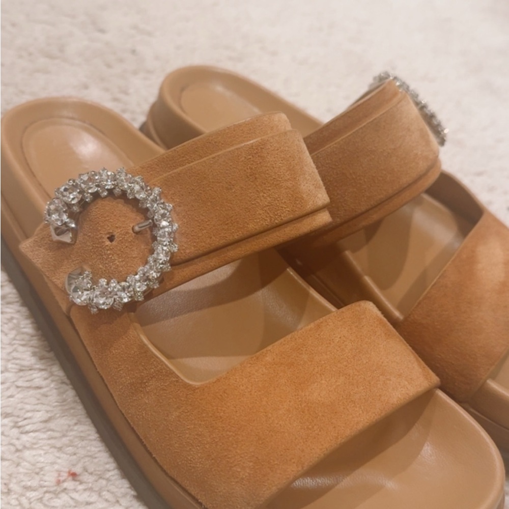 Jimmy Choo Brown Suede Sandals with Crystal Accent